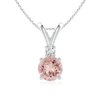 7mm AAAA Round Morganite Solitaire V-Bale Pendant with Diamond in White Gold