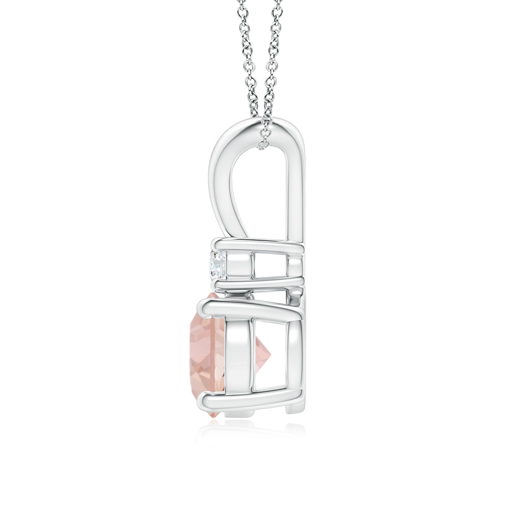 7mm AAAA Round Morganite Solitaire V-Bale Pendant with Diamond in White Gold - side 199