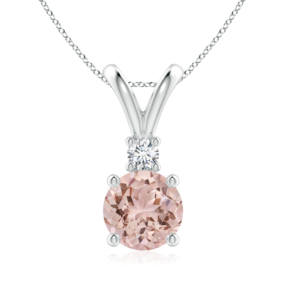 8mm AAA Round Morganite Solitaire V-Bale Pendant with Diamond in White Gold 