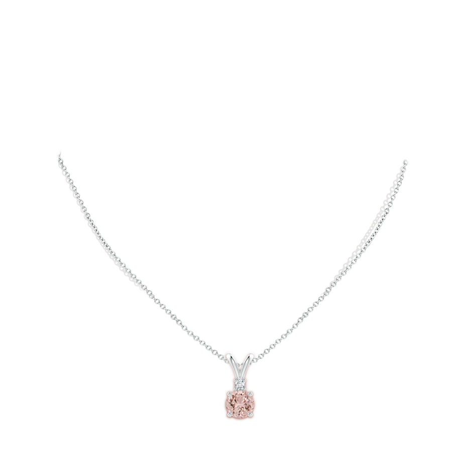 8mm AAA Round Morganite Solitaire V-Bale Pendant with Diamond in White Gold pen