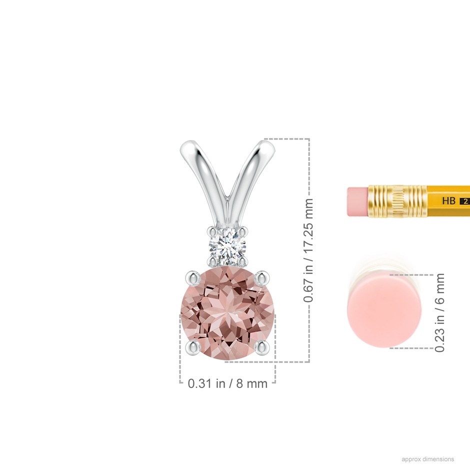 8mm AAAA Round Morganite Solitaire V-Bale Pendant with Diamond in P950 Platinum ruler