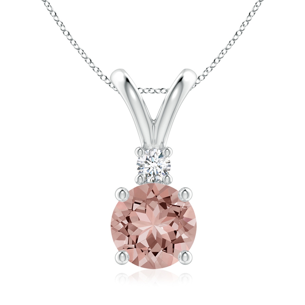 8mm AAAA Round Morganite Solitaire V-Bale Pendant with Diamond in White Gold