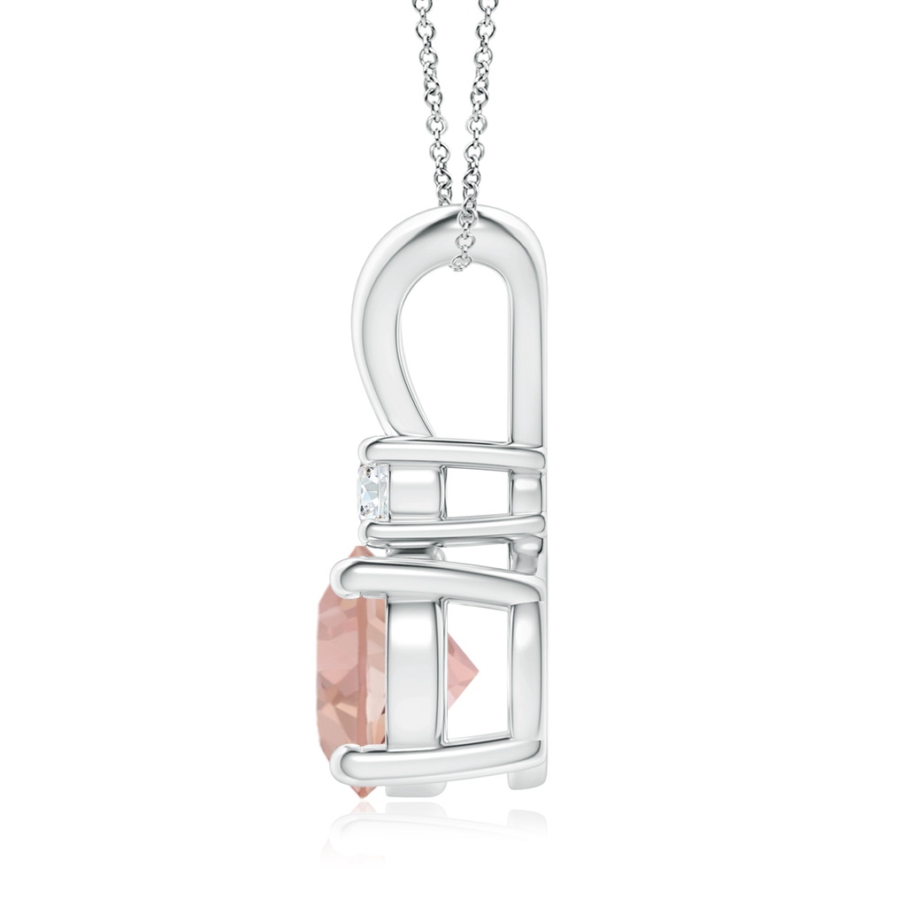 8mm AAAA Round Morganite Solitaire V-Bale Pendant with Diamond in White Gold - side 199