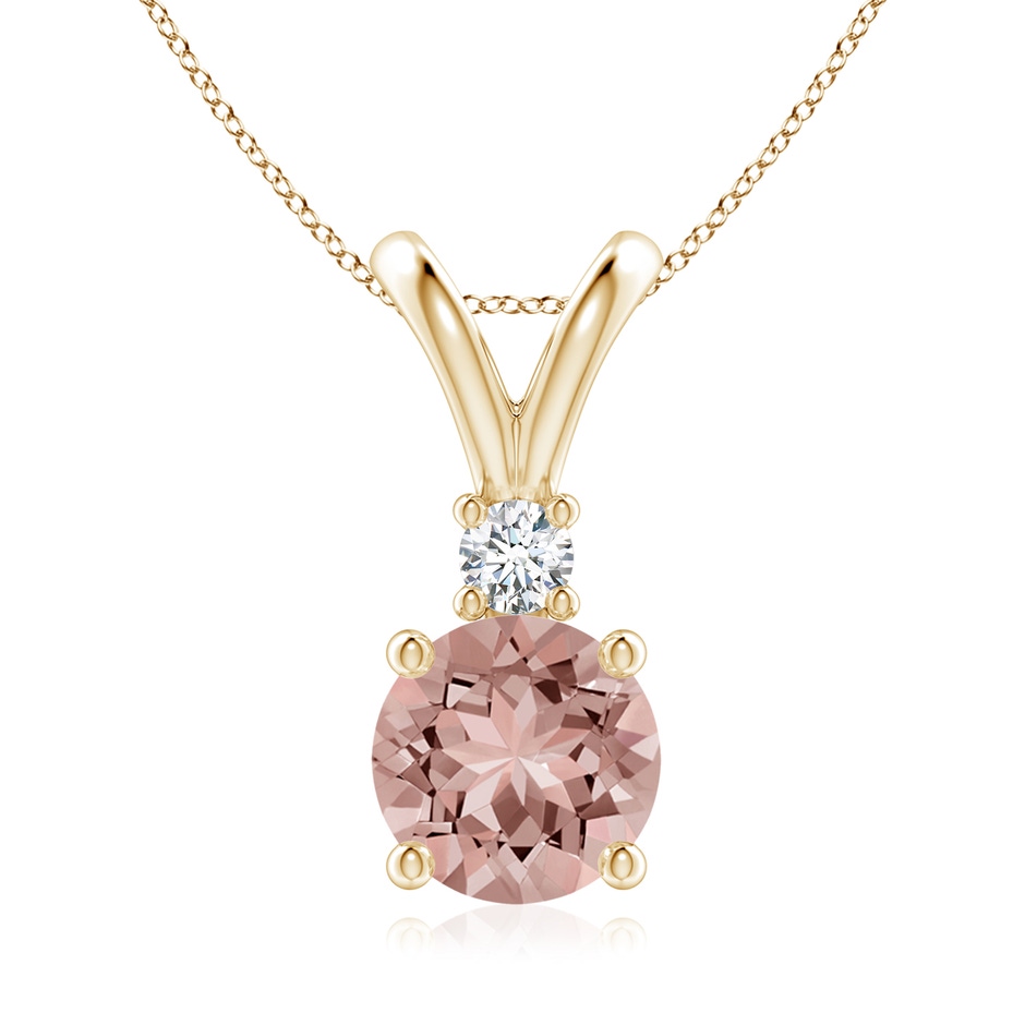 8mm AAAA Round Morganite Solitaire V-Bale Pendant with Diamond in Yellow Gold 