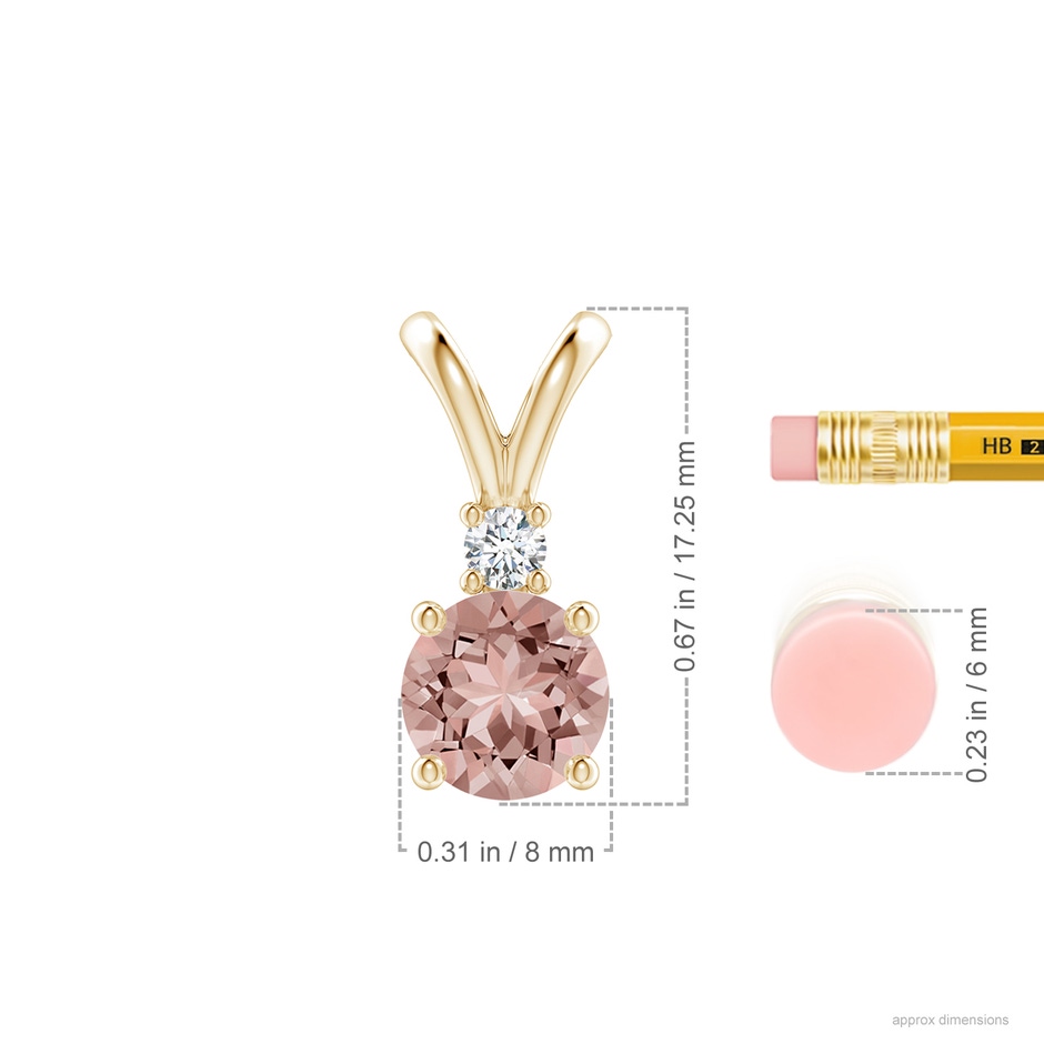 8mm AAAA Round Morganite Solitaire V-Bale Pendant with Diamond in Yellow Gold ruler