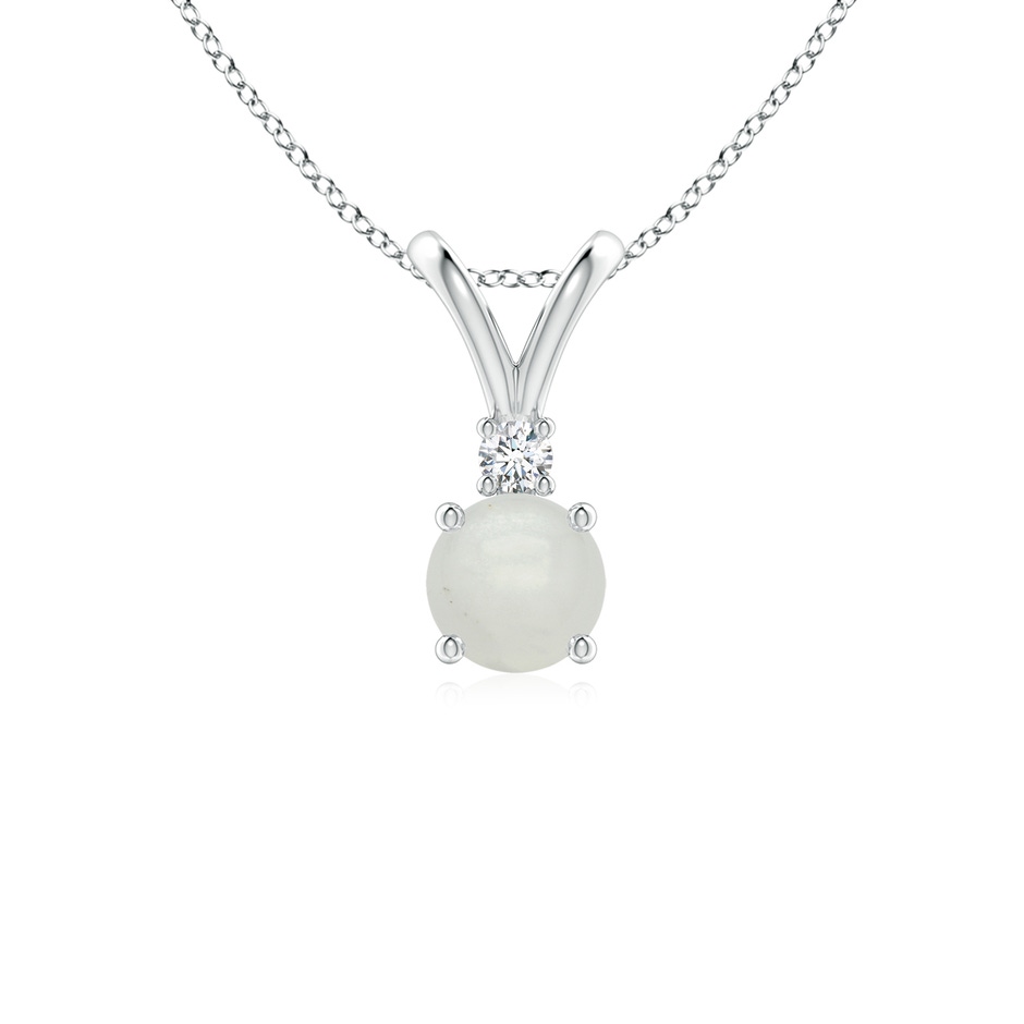 5mm A Round Moonstone Solitaire V-Bale Pendant with Diamond in White Gold 