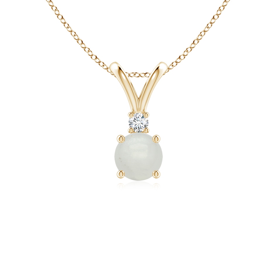 5mm A Round Moonstone Solitaire V-Bale Pendant with Diamond in Yellow Gold 
