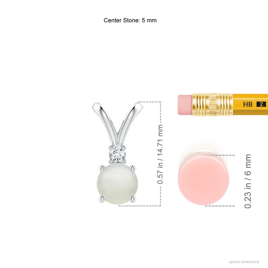 5mm AA Round Moonstone Solitaire V-Bale Pendant with Diamond in S999 Silver ruler