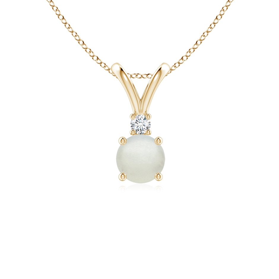 5mm AA Round Moonstone Solitaire V-Bale Pendant with Diamond in Yellow Gold 