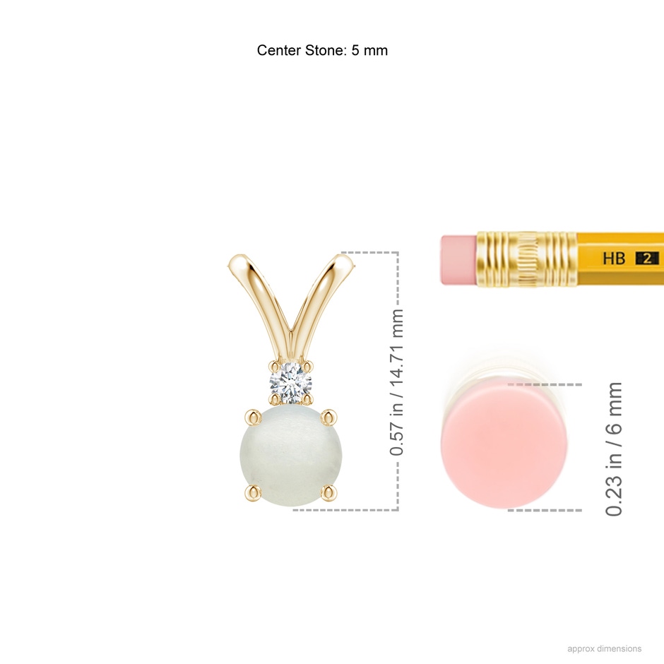 5mm AA Round Moonstone Solitaire V-Bale Pendant with Diamond in Yellow Gold ruler