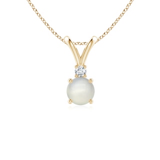 5mm AAA Round Moonstone Solitaire V-Bale Pendant with Diamond in Yellow Gold