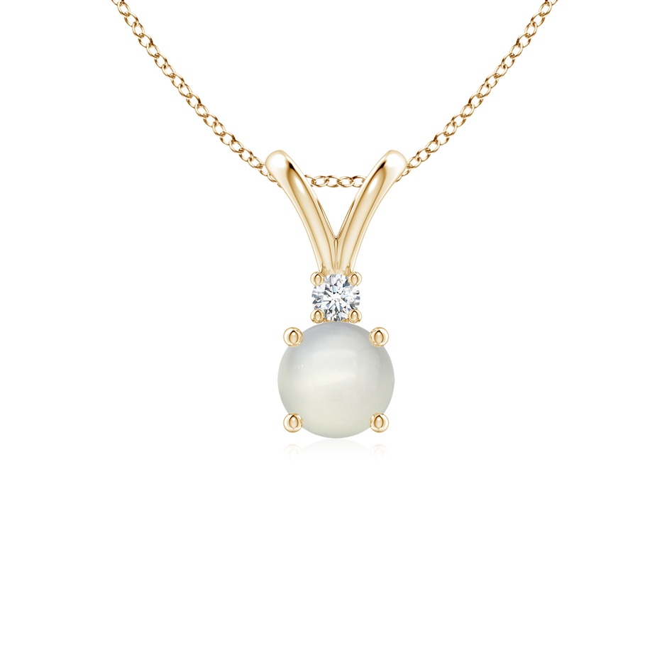 5mm AAA Round Moonstone Solitaire V-Bale Pendant with Diamond in Yellow Gold 