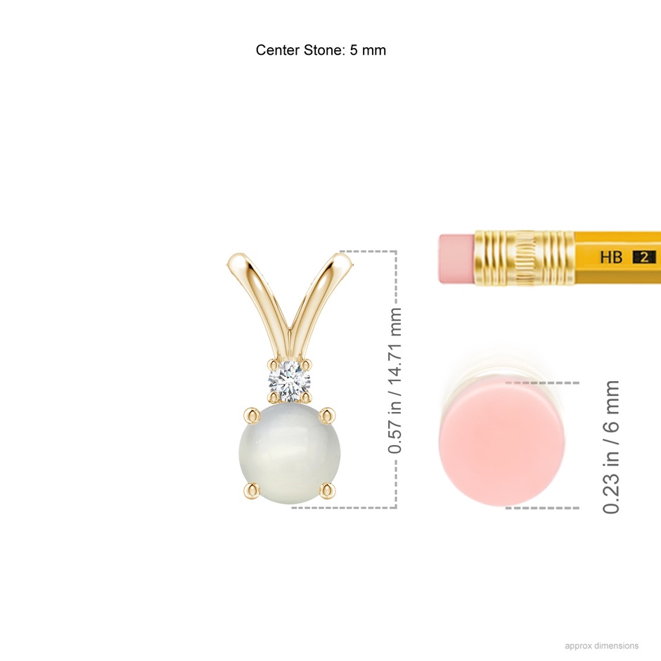 5mm AAA Round Moonstone Solitaire V-Bale Pendant with Diamond in Yellow Gold ruler