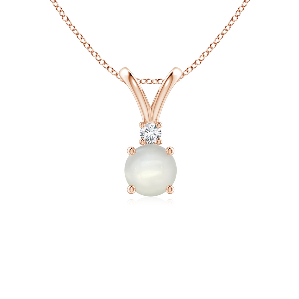 5mm AAAA Round Moonstone Solitaire V-Bale Pendant with Diamond in Rose Gold