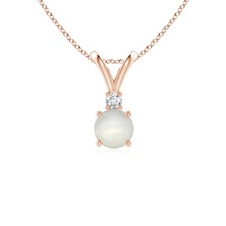 5mm AAAA Round Moonstone Solitaire V-Bale Pendant with Diamond in Rose Gold