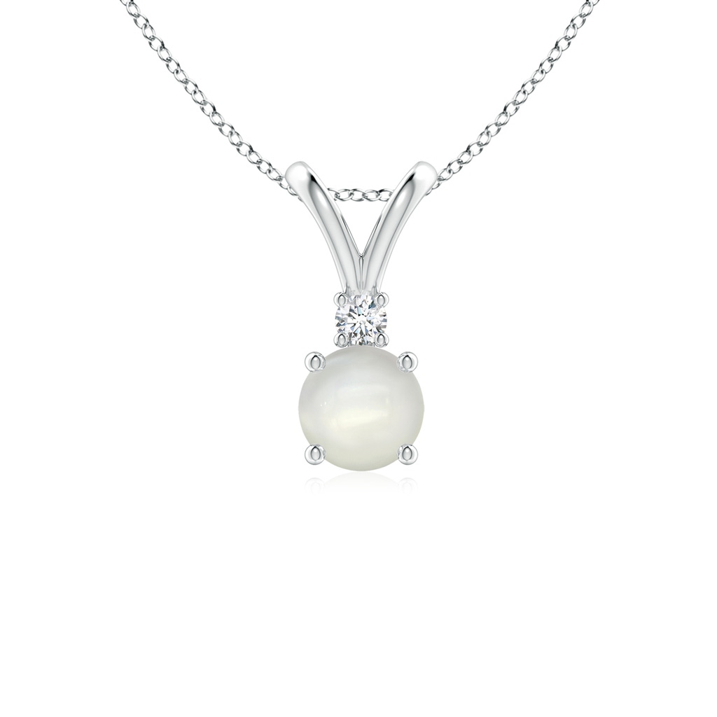 5mm AAAA Round Moonstone Solitaire V-Bale Pendant with Diamond in S999 Silver