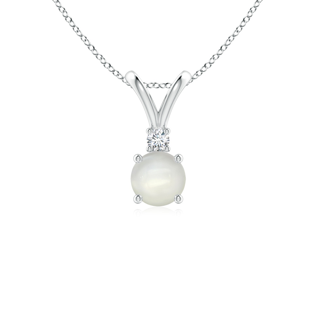 5mm AAAA Round Moonstone Solitaire V-Bale Pendant with Diamond in White Gold