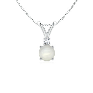 5mm AAAA Round Moonstone Solitaire V-Bale Pendant with Diamond in White Gold