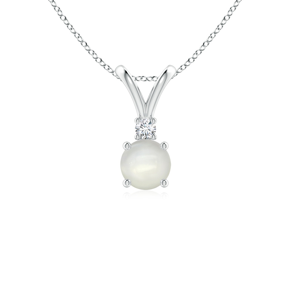 5mm AAAA Round Moonstone Solitaire V-Bale Pendant with Diamond in White Gold 