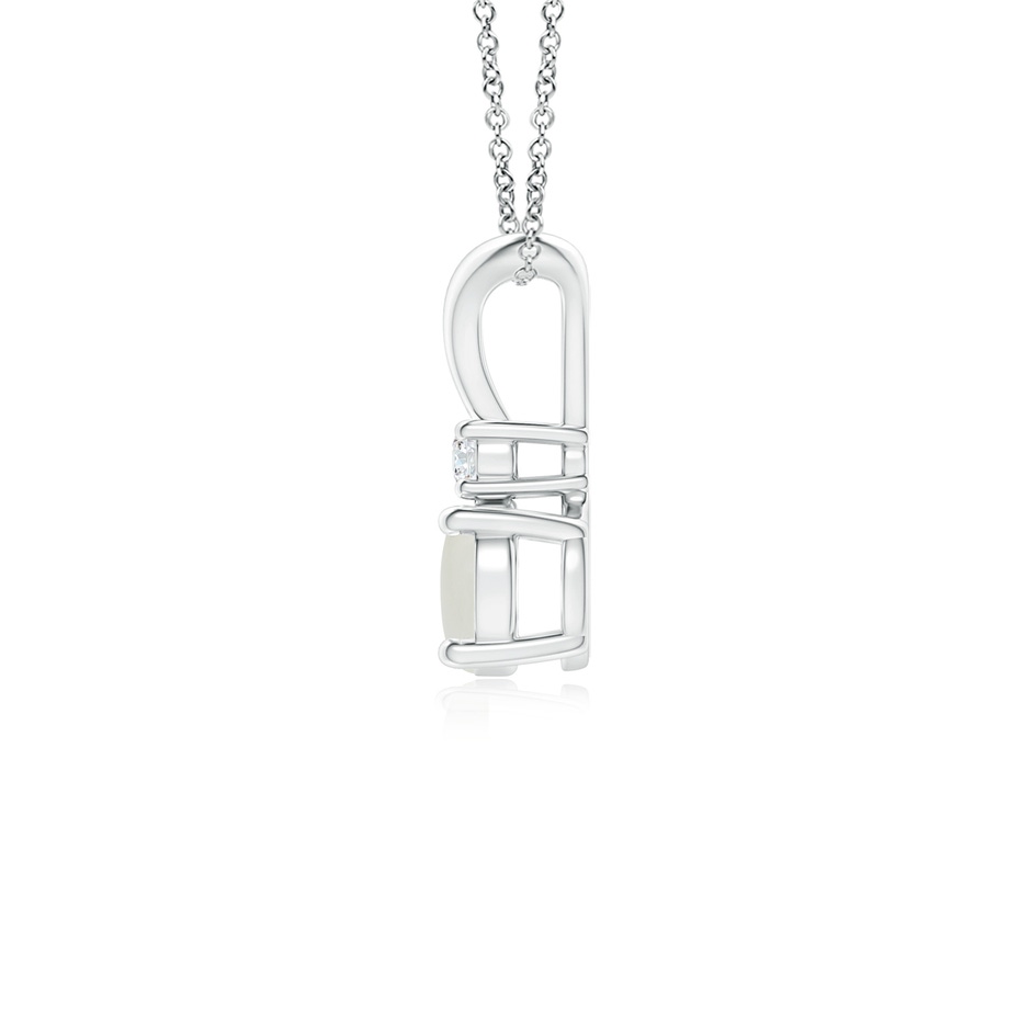 5mm AAAA Round Moonstone Solitaire V-Bale Pendant with Diamond in White Gold side 1