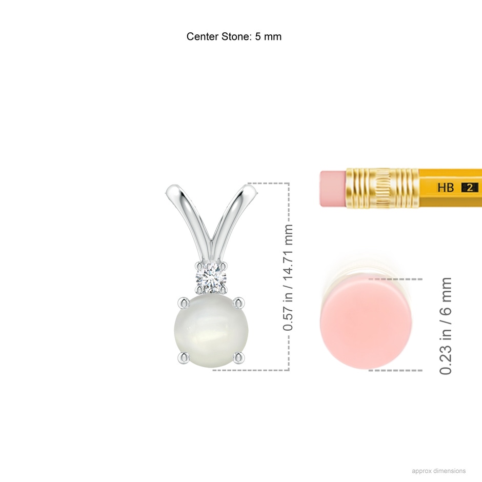 5mm AAAA Round Moonstone Solitaire V-Bale Pendant with Diamond in White Gold ruler