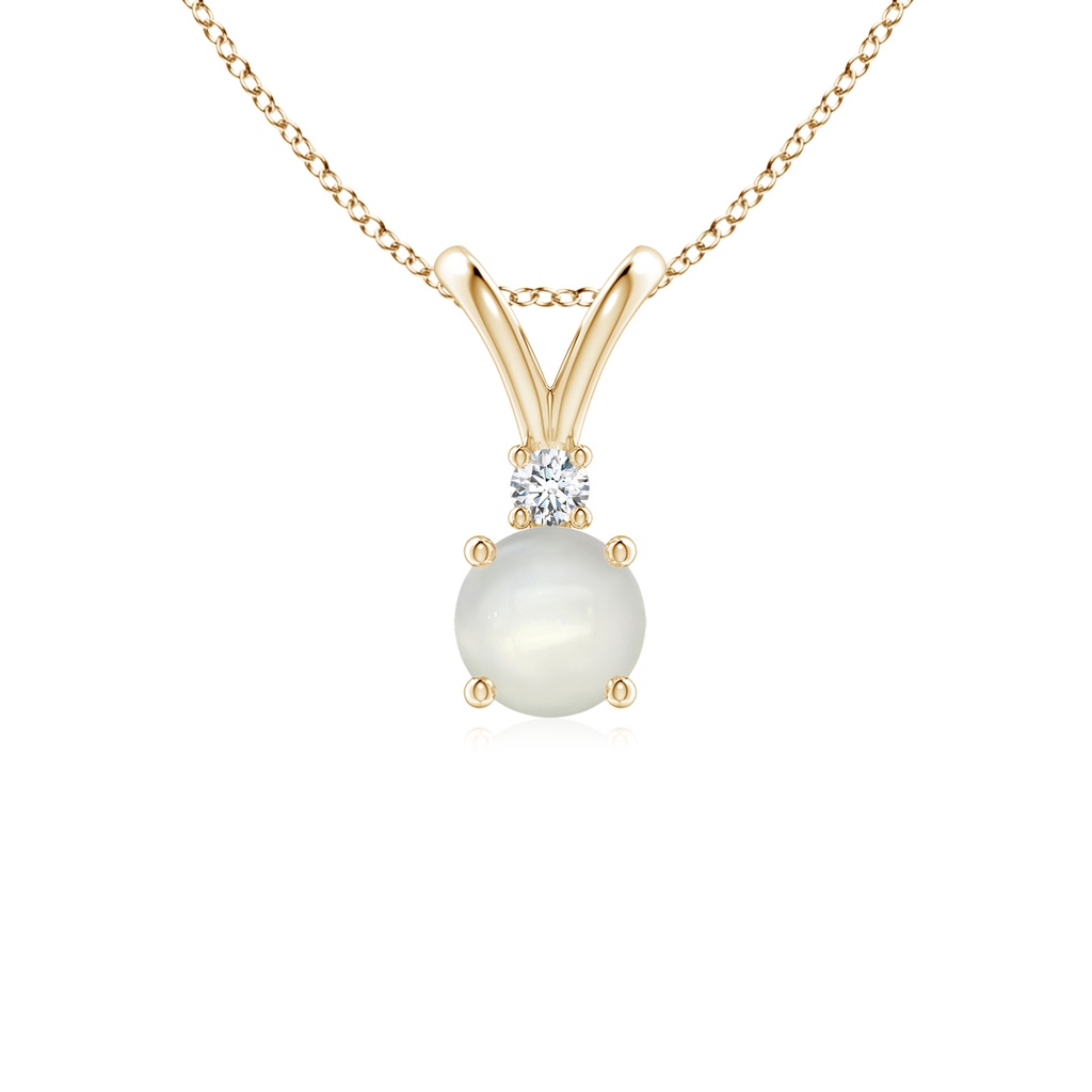 5mm AAAA Round Moonstone Solitaire V-Bale Pendant with Diamond in Yellow Gold