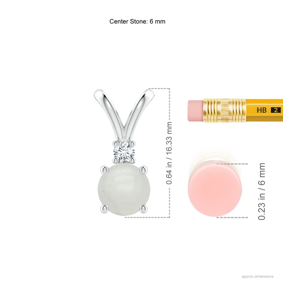 6mm A Round Moonstone Solitaire V-Bale Pendant with Diamond in White Gold ruler