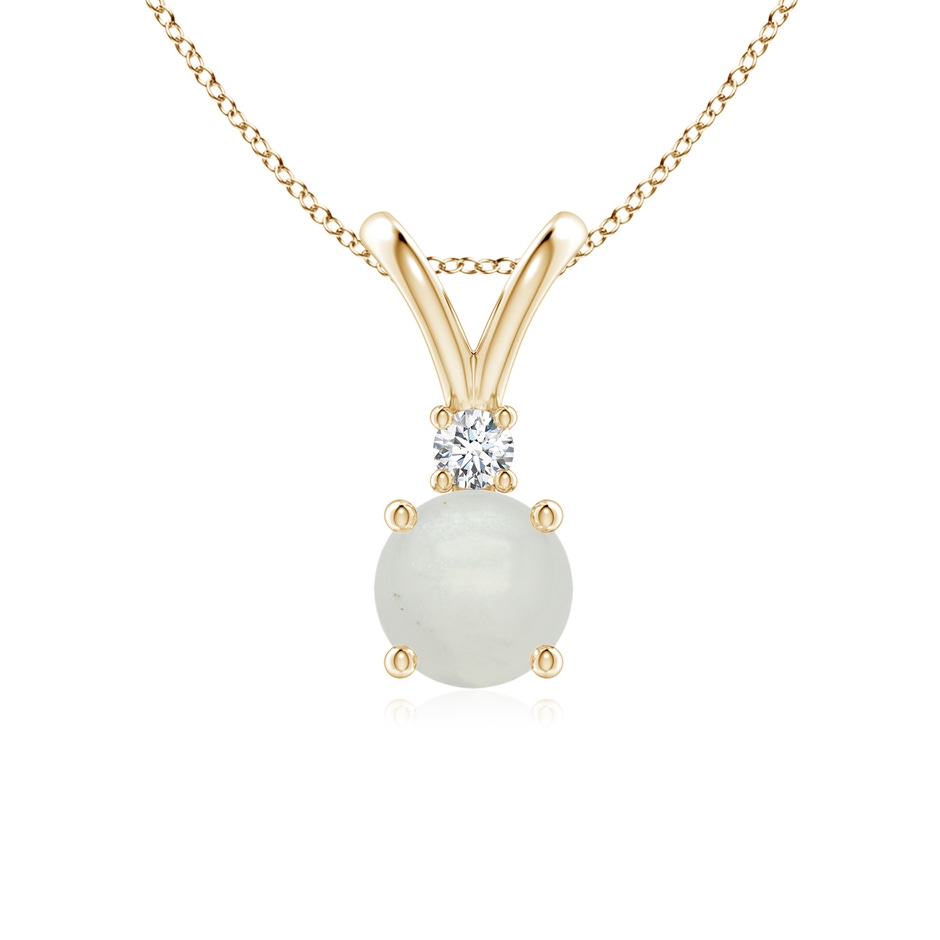 6mm A Round Moonstone Solitaire V-Bale Pendant with Diamond in Yellow Gold 