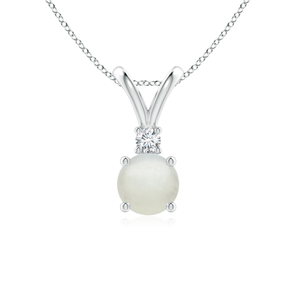 6mm AA Round Moonstone Solitaire V-Bale Pendant with Diamond in White Gold 