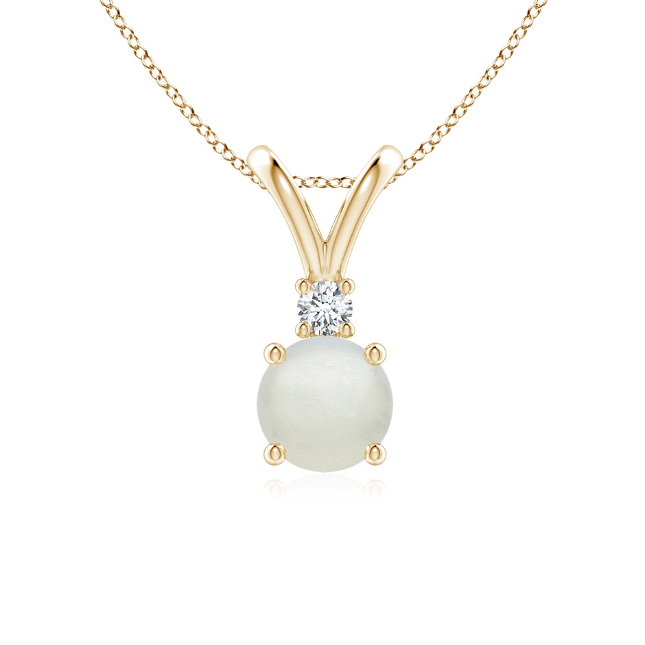6mm AA Round Moonstone Solitaire V-Bale Pendant with Diamond in Yellow Gold 