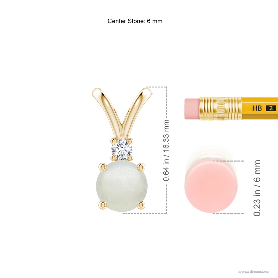6mm AA Round Moonstone Solitaire V-Bale Pendant with Diamond in Yellow Gold ruler