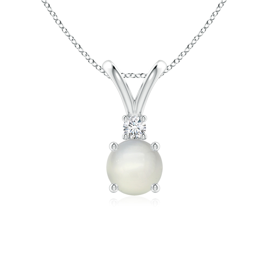 6mm AAA Round Moonstone Solitaire V-Bale Pendant with Diamond in White Gold