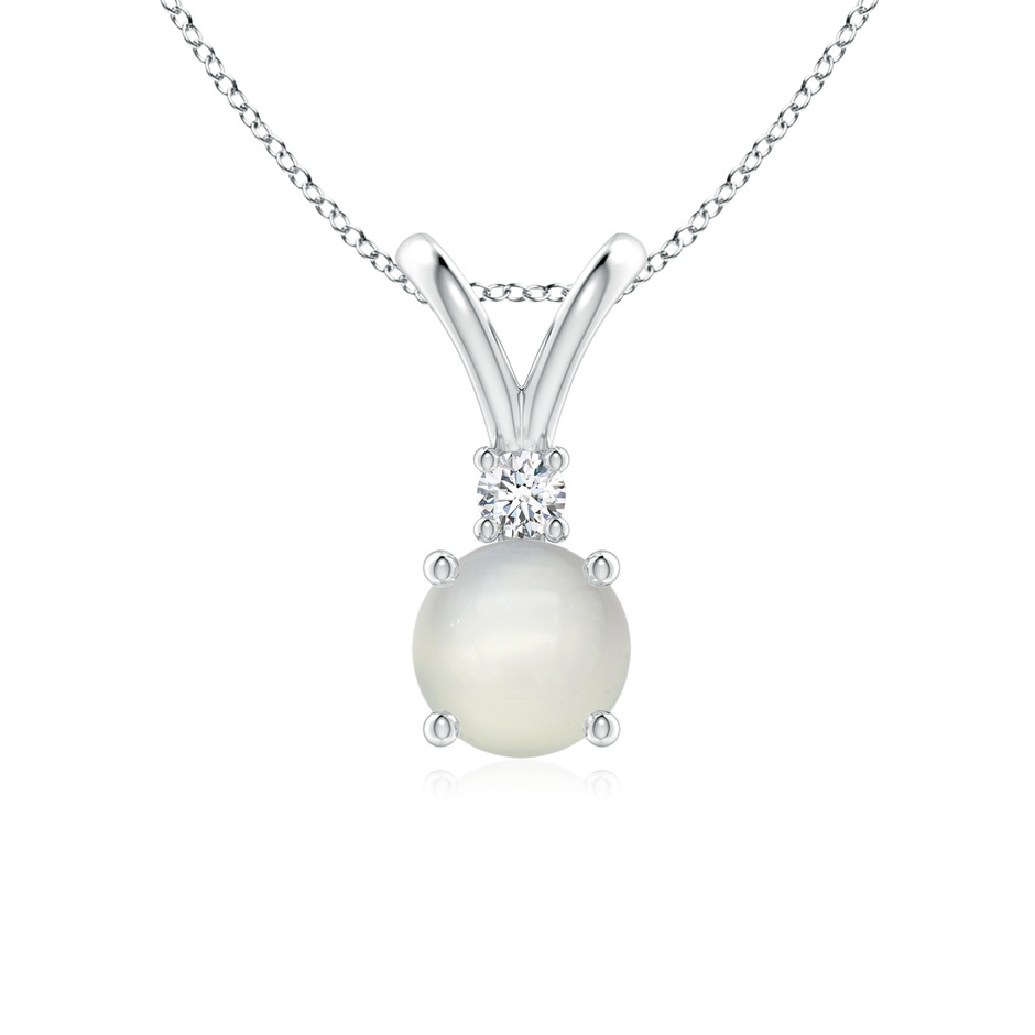 6mm AAA Round Moonstone Solitaire V-Bale Pendant with Diamond in White Gold 