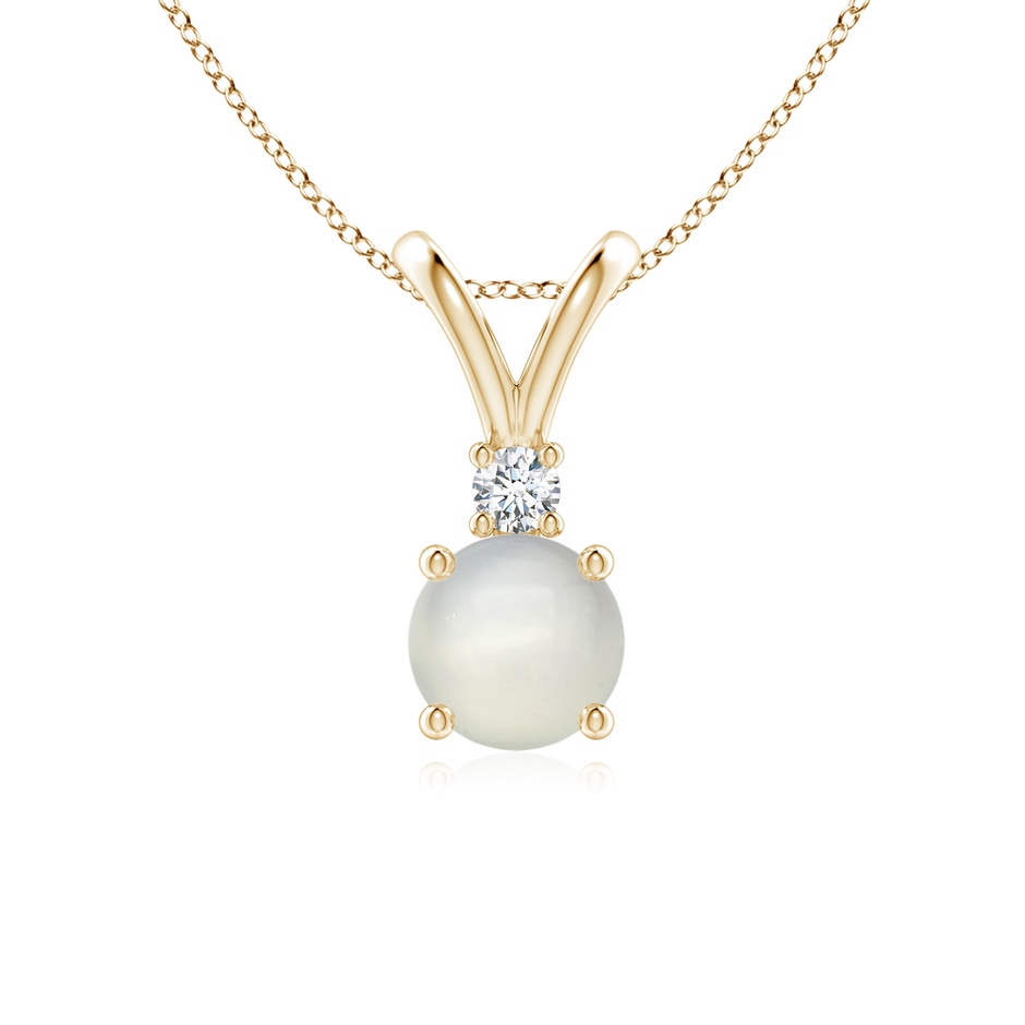 6mm AAA Round Moonstone Solitaire V-Bale Pendant with Diamond in Yellow Gold 