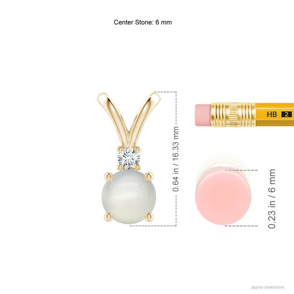 6mm AAA Round Moonstone Solitaire V-Bale Pendant with Diamond in Yellow Gold ruler