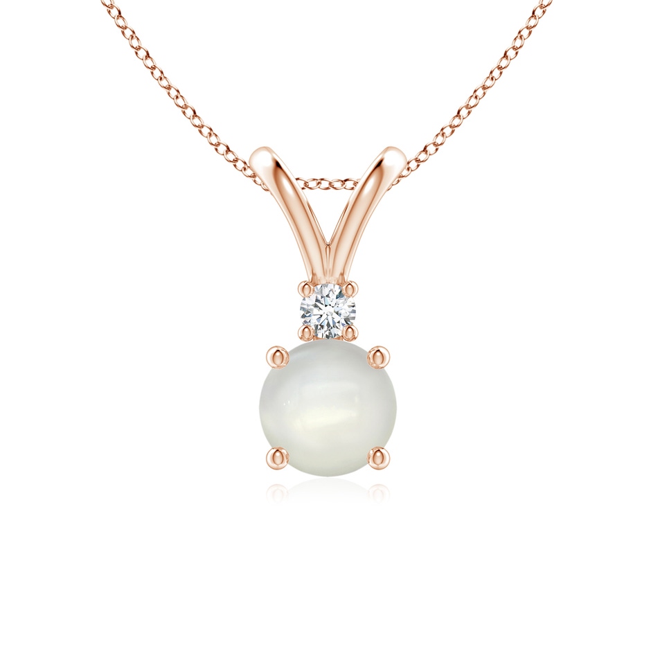 6mm AAAA Round Moonstone Solitaire V-Bale Pendant with Diamond in Rose Gold 