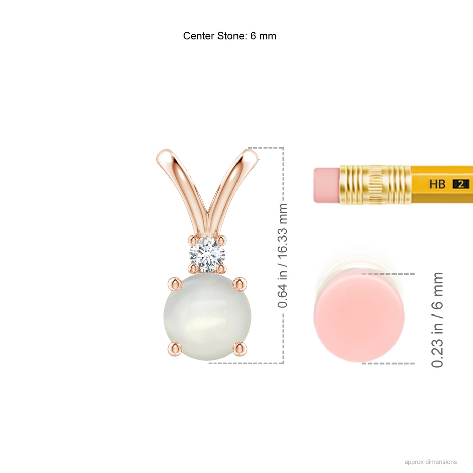 6mm AAAA Round Moonstone Solitaire V-Bale Pendant with Diamond in Rose Gold ruler