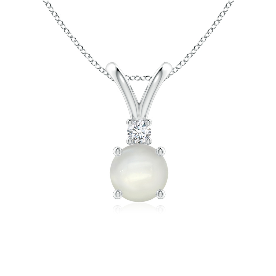 6mm AAAA Round Moonstone Solitaire V-Bale Pendant with Diamond in White Gold 