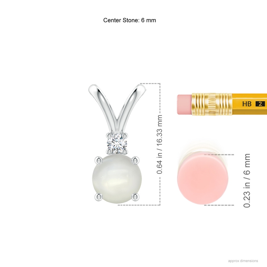 6mm AAAA Round Moonstone Solitaire V-Bale Pendant with Diamond in White Gold ruler