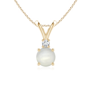 6mm AAAA Round Moonstone Solitaire V-Bale Pendant with Diamond in Yellow Gold