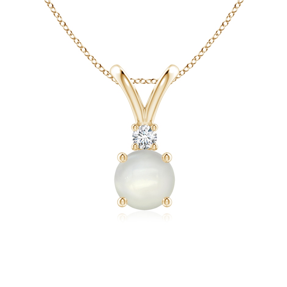 6mm AAAA Round Moonstone Solitaire V-Bale Pendant with Diamond in Yellow Gold 