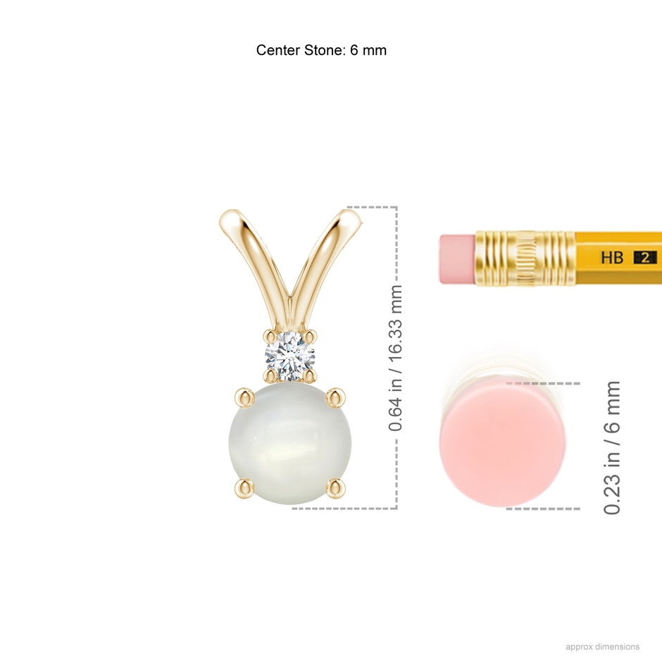 6mm AAAA Round Moonstone Solitaire V-Bale Pendant with Diamond in Yellow Gold ruler