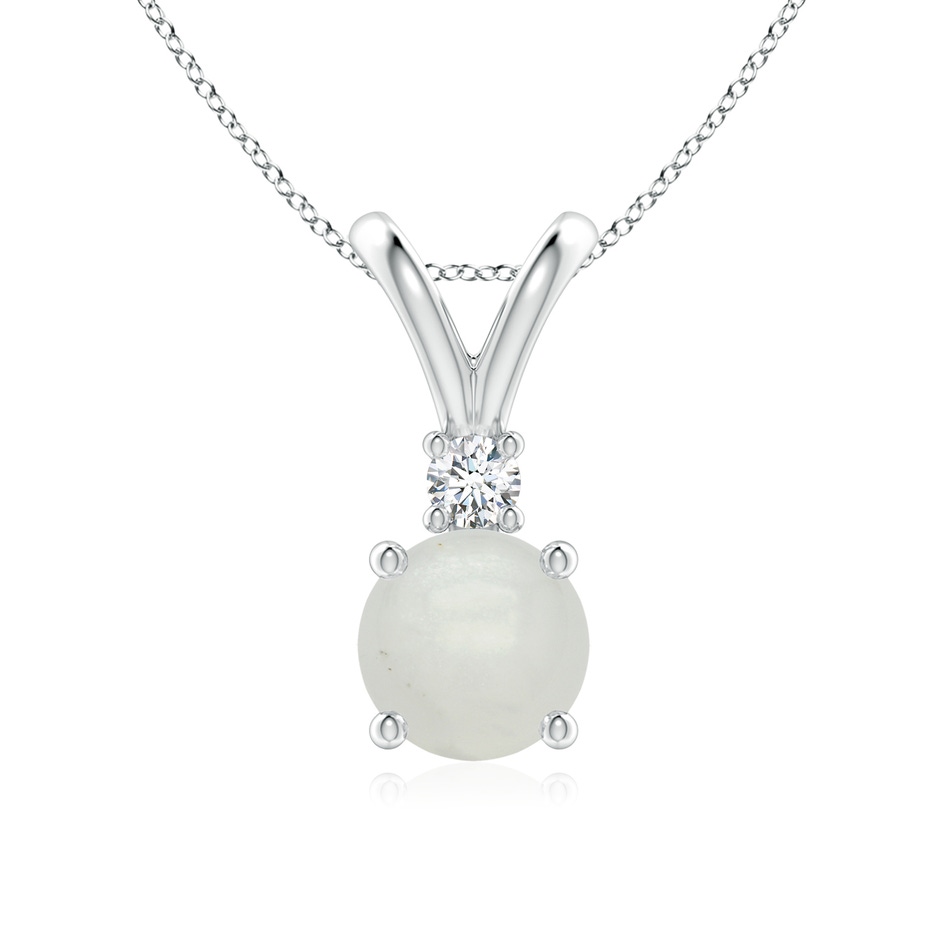 7mm A Round Moonstone Solitaire V-Bale Pendant with Diamond in White Gold 