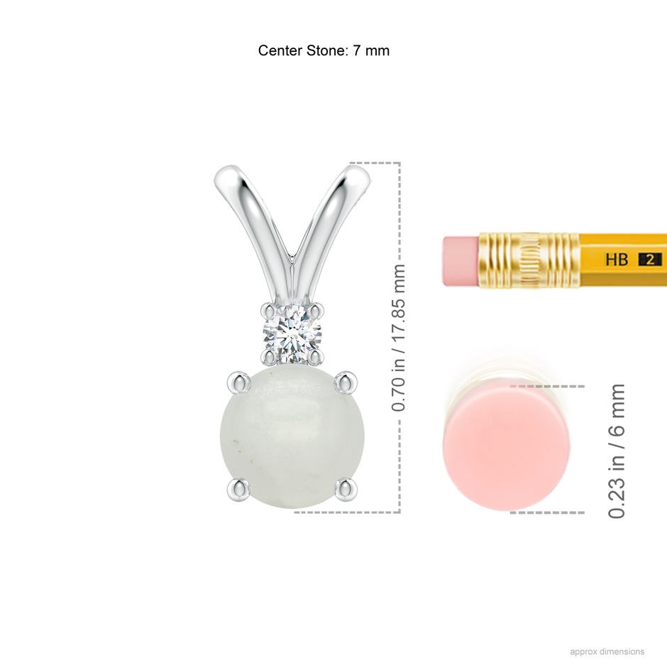 7mm A Round Moonstone Solitaire V-Bale Pendant with Diamond in White Gold ruler