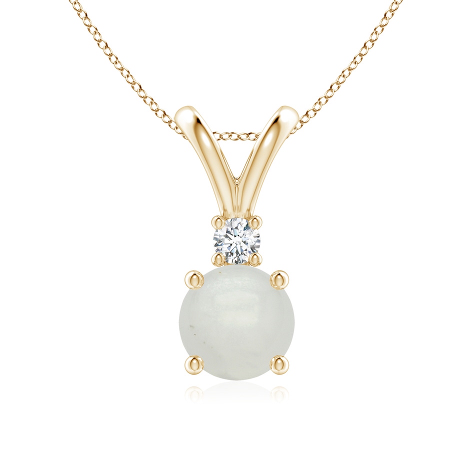 7mm A Round Moonstone Solitaire V-Bale Pendant with Diamond in Yellow Gold 