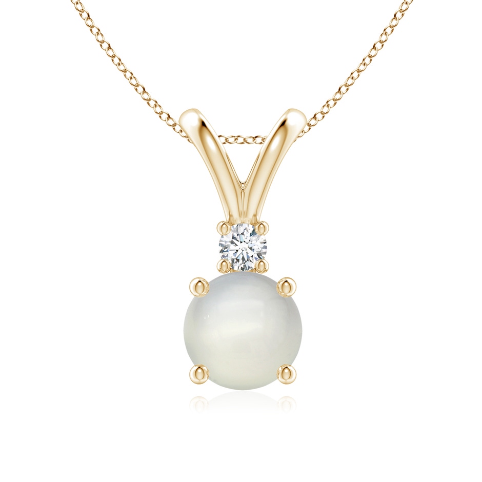7mm AAA Round Moonstone Solitaire V-Bale Pendant with Diamond in Yellow Gold 
