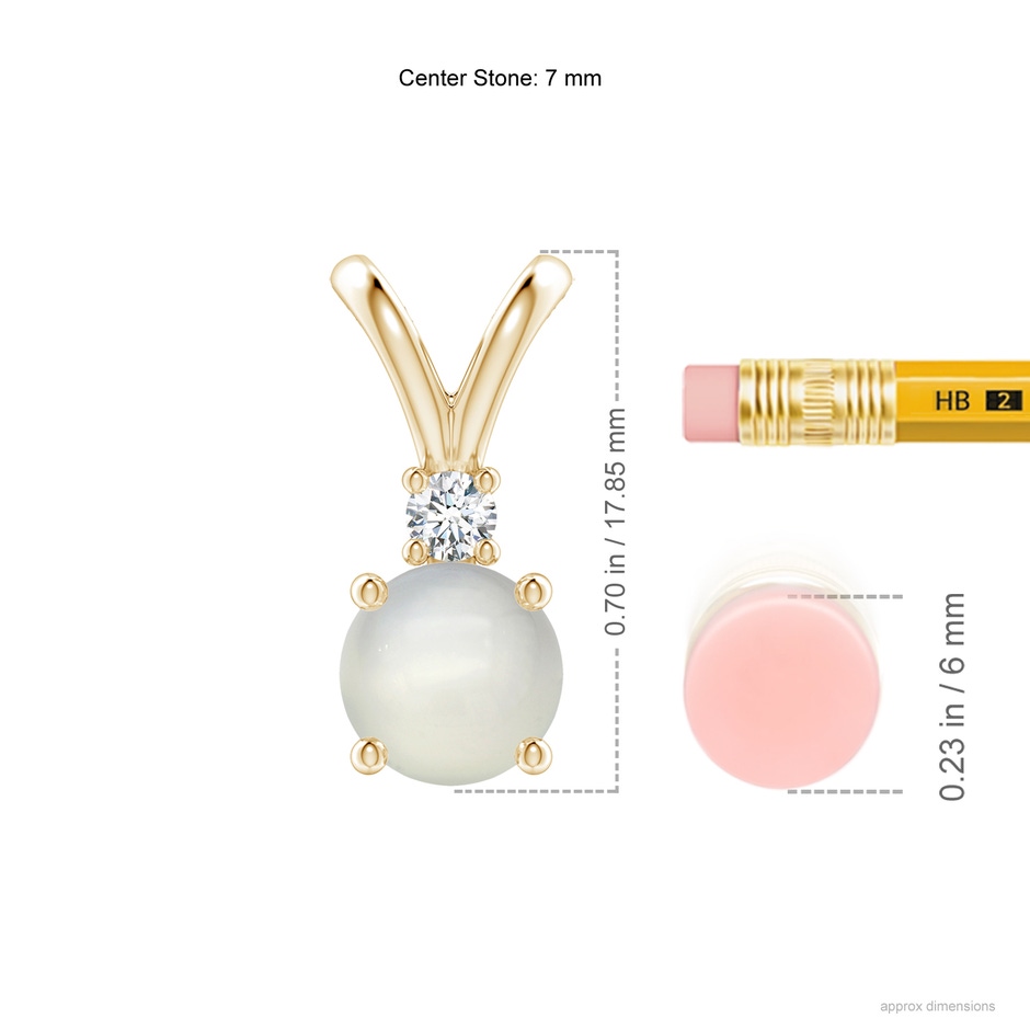 7mm AAA Round Moonstone Solitaire V-Bale Pendant with Diamond in Yellow Gold ruler