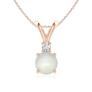 7mm AAAA Round Moonstone Solitaire V-Bale Pendant with Diamond in Rose Gold