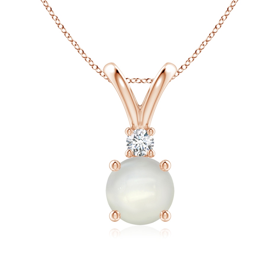 7mm AAAA Round Moonstone Solitaire V-Bale Pendant with Diamond in Rose Gold 