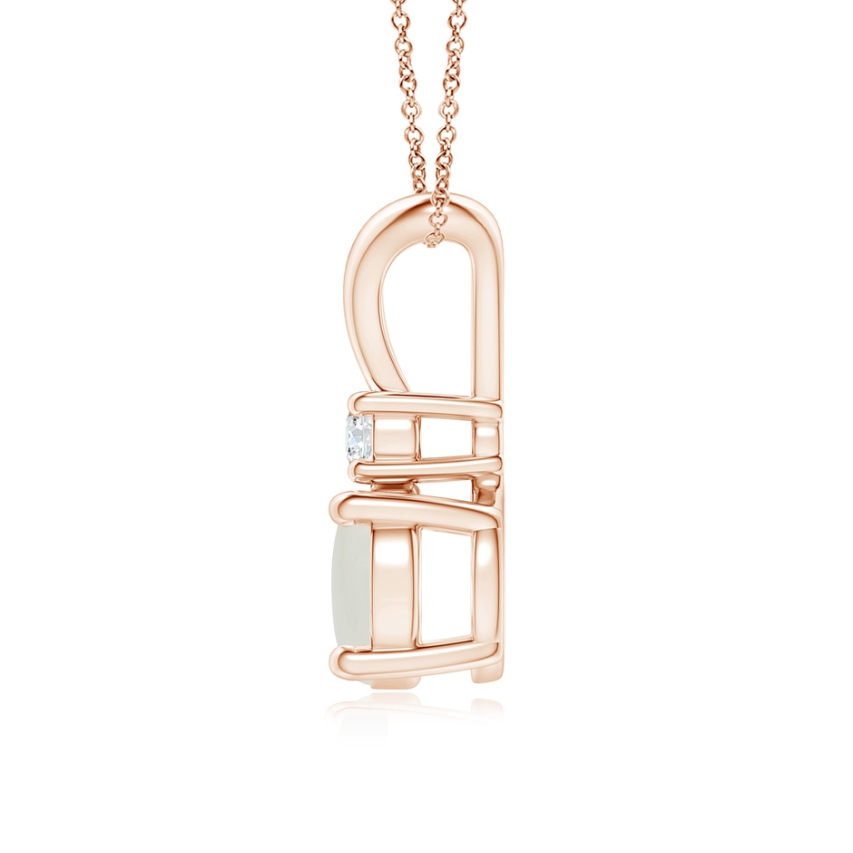 7mm AAAA Round Moonstone Solitaire V-Bale Pendant with Diamond in Rose Gold side 1